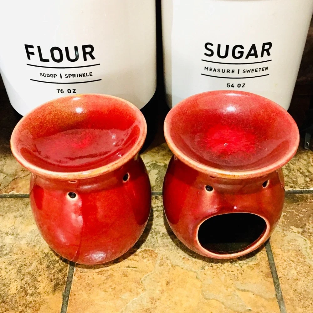 Oil wax warmer red distressed ceramic farmhouse home decor Christmas fall